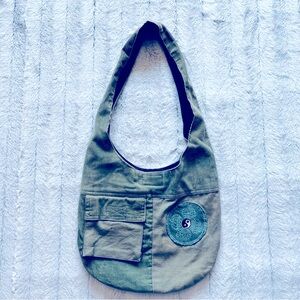Hippy boho purse with ying yang patch green